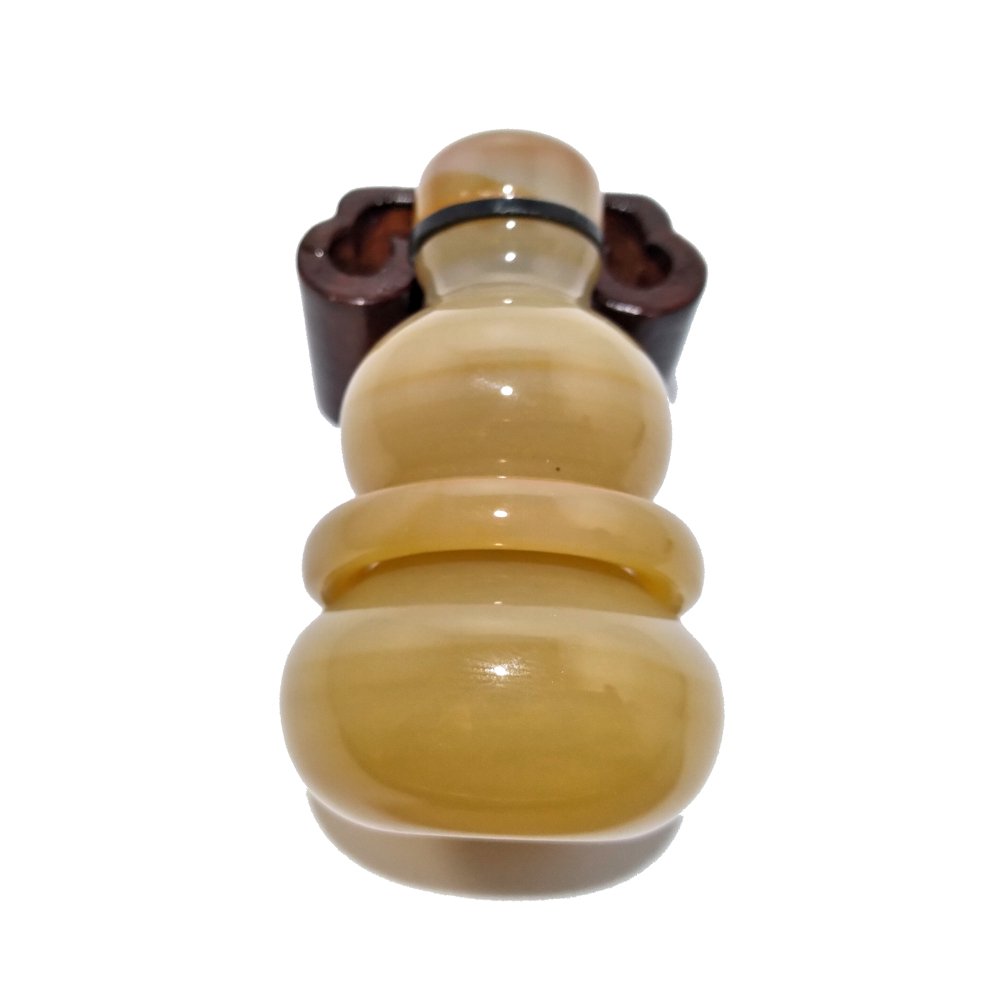 CARVED AGATE CHINESE SNUFF BOTTLE RING ON DOUBLE GOURD (1 of 8)