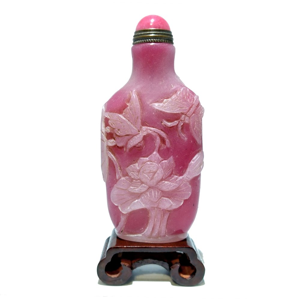 A FINE CHINESE PEKING GLASS OVERLAY SNUFF BOTTLE RARE COLORS (1 of 9)