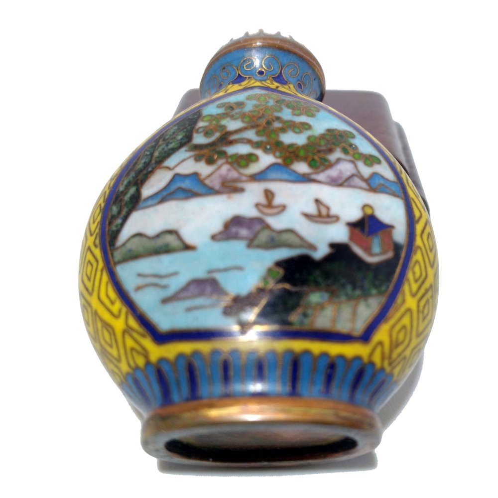 RARE FINE 19C QING CHINESE CLOISONNE ENAMEL SNUFF BOTTLE (1 of 9)