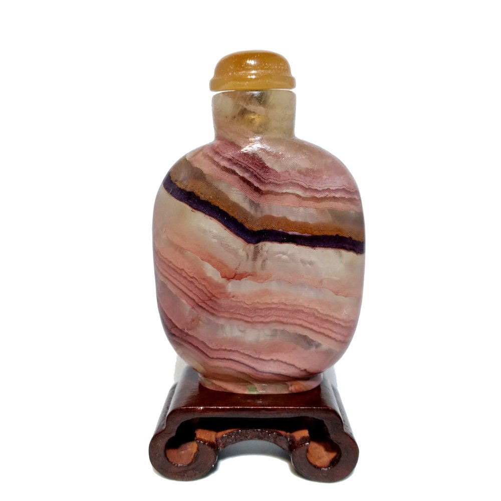 ANTIQUE CHINESE BANDED FLUORITE SNUFF BOTTLE (1 of 8)