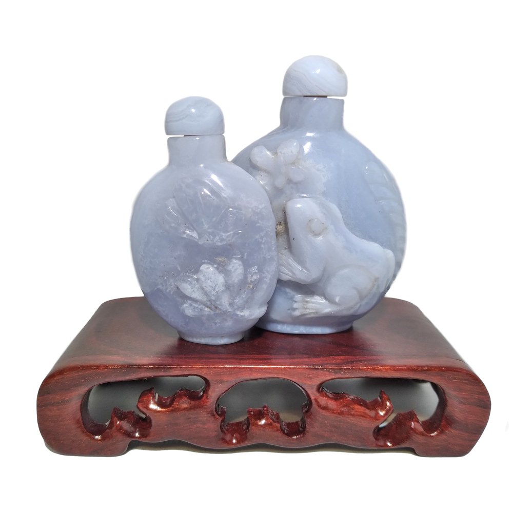VERY RARE CHINESE DOUBLE SNUFF BOTTLE CARVED BLUE AGATE (1 of 9)