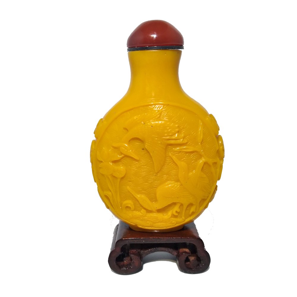 RARE CHINESE SNUFF BOTTLE IMPERIAL YELLOW PEKING GLASS (1 of 10)