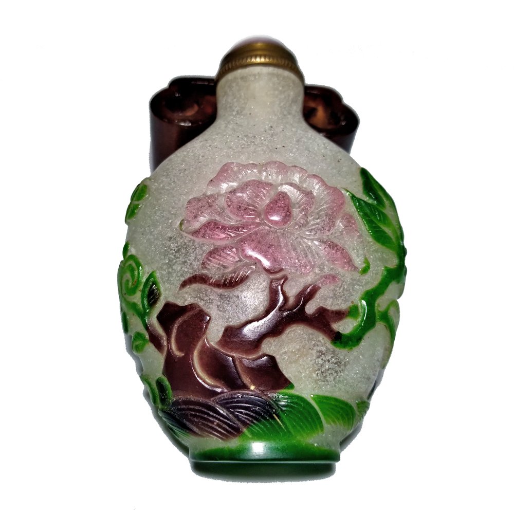 RARE 6 COLOR  PEKING GLASS OVERLAY SNUFF BOTTLE PEONY (1 of 8)
