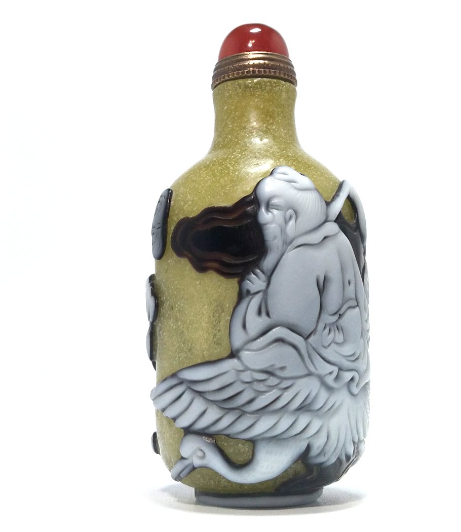 PEKING GLASS SNUFF BOTTLE IMMORTAL ON STORK QIANLONG (1 of 7)