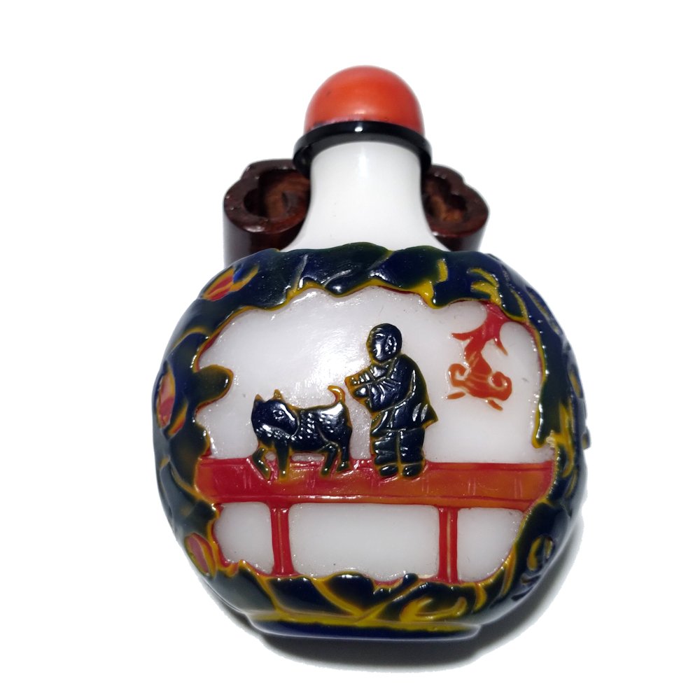 A RARE FINE CHINESE 4 COLORS GLASS OVERLAY SNUFF BOTTLE 18-19C (1 of 8)