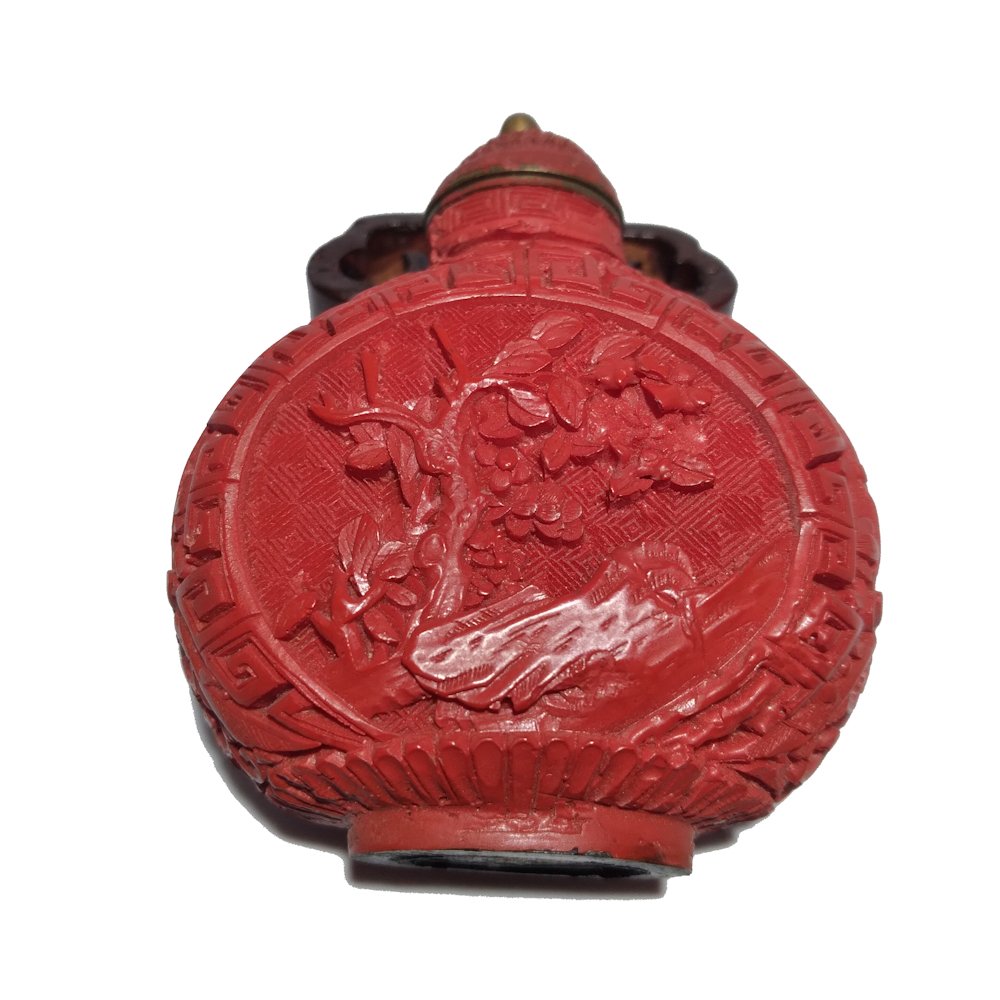 CHINESE DATED CARVED CINNABAR LACQUER BOTTLE (1 of 10)
