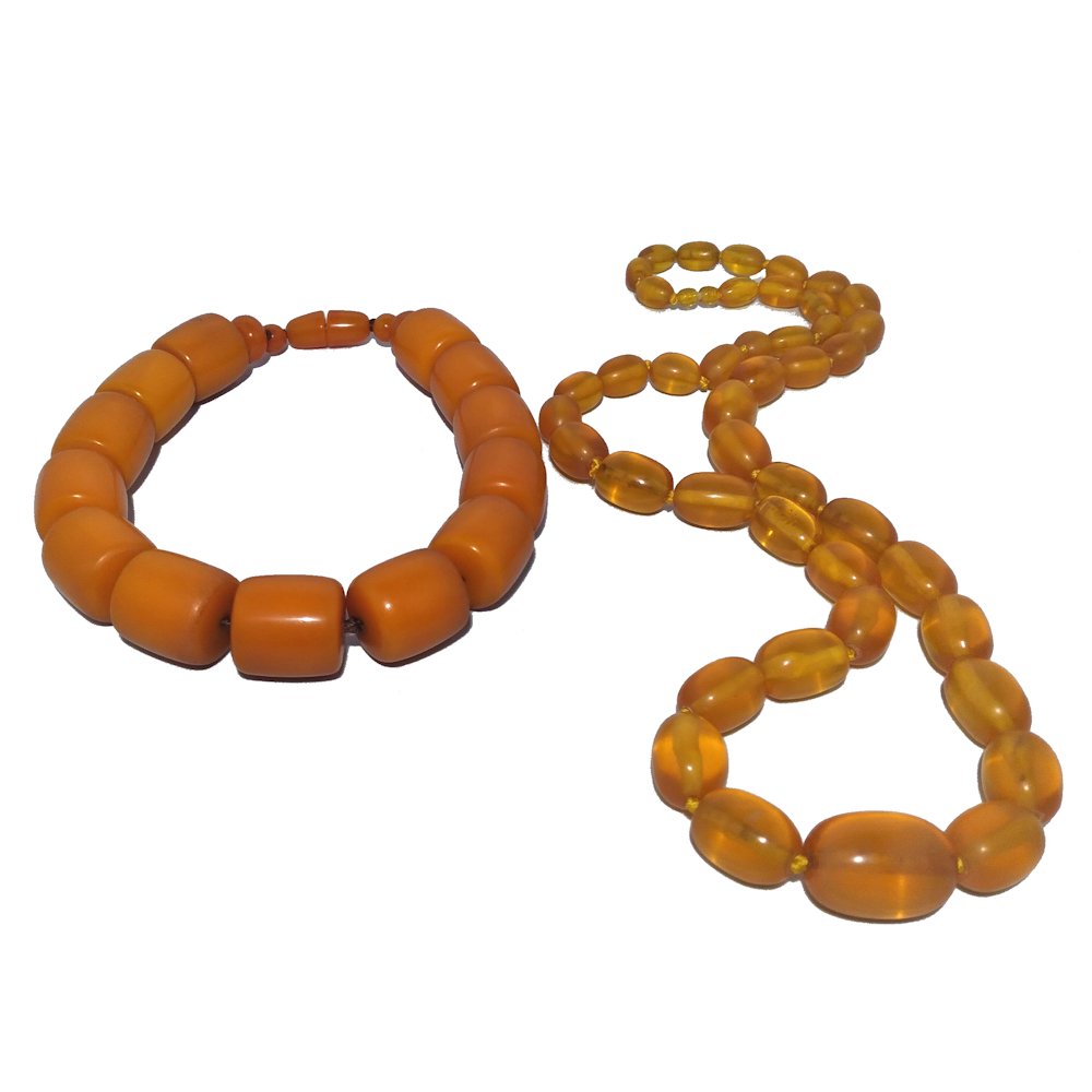 2 CHINESE NECKLACES BUTTERSCOTCH AMBER RESIN COMPOSITE BEADS (1 of 6)