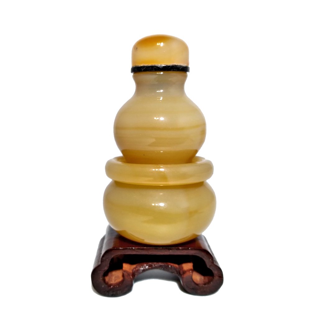 CARVED AGATE CHINESE SNUFF BOTTLE RING ON DOUBLE GOURD (1 of 8)