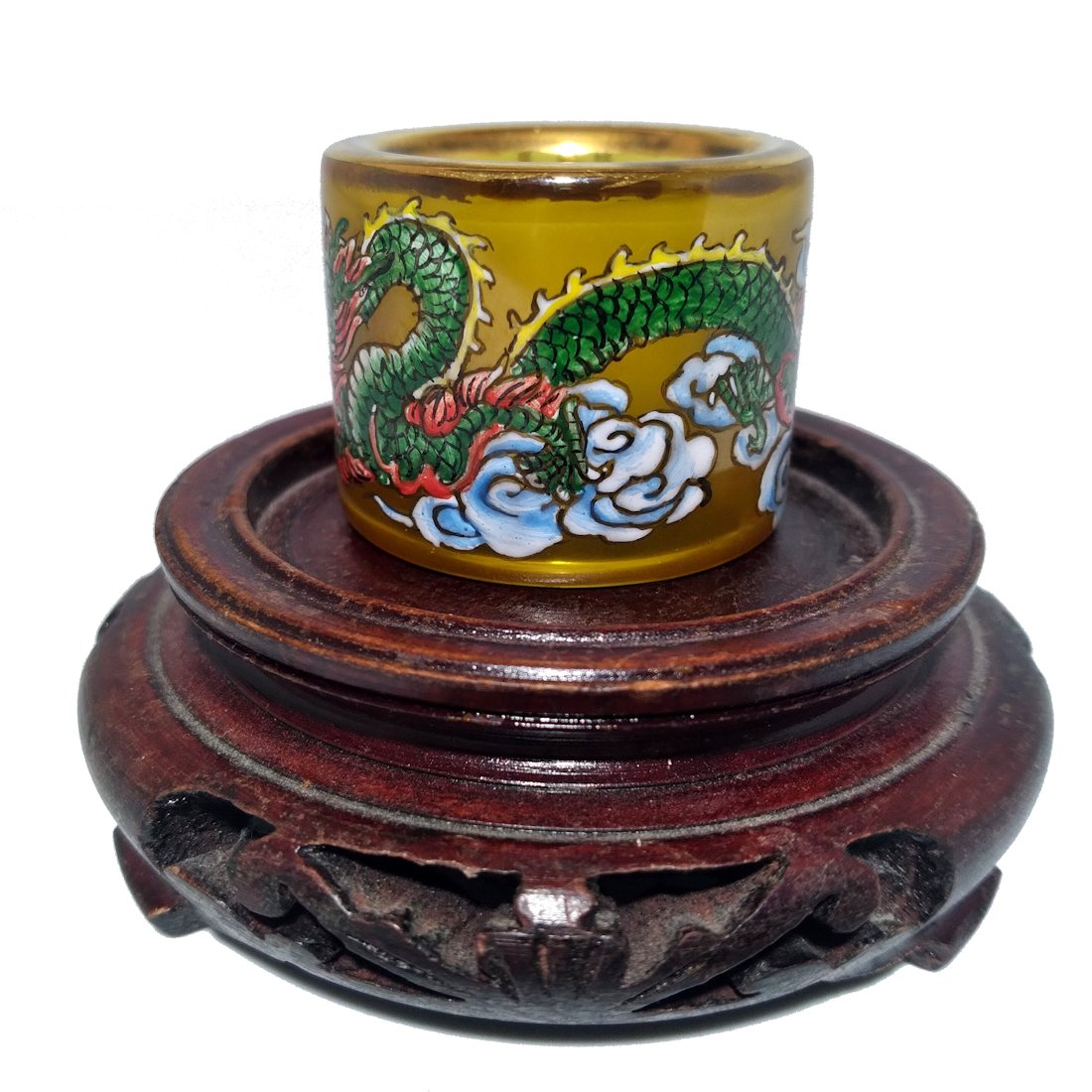 VERY FINE CHINESE ARCHER'S THUMB RING IMPERIAL DRAGON ENAMEL GILT (1 of 8)