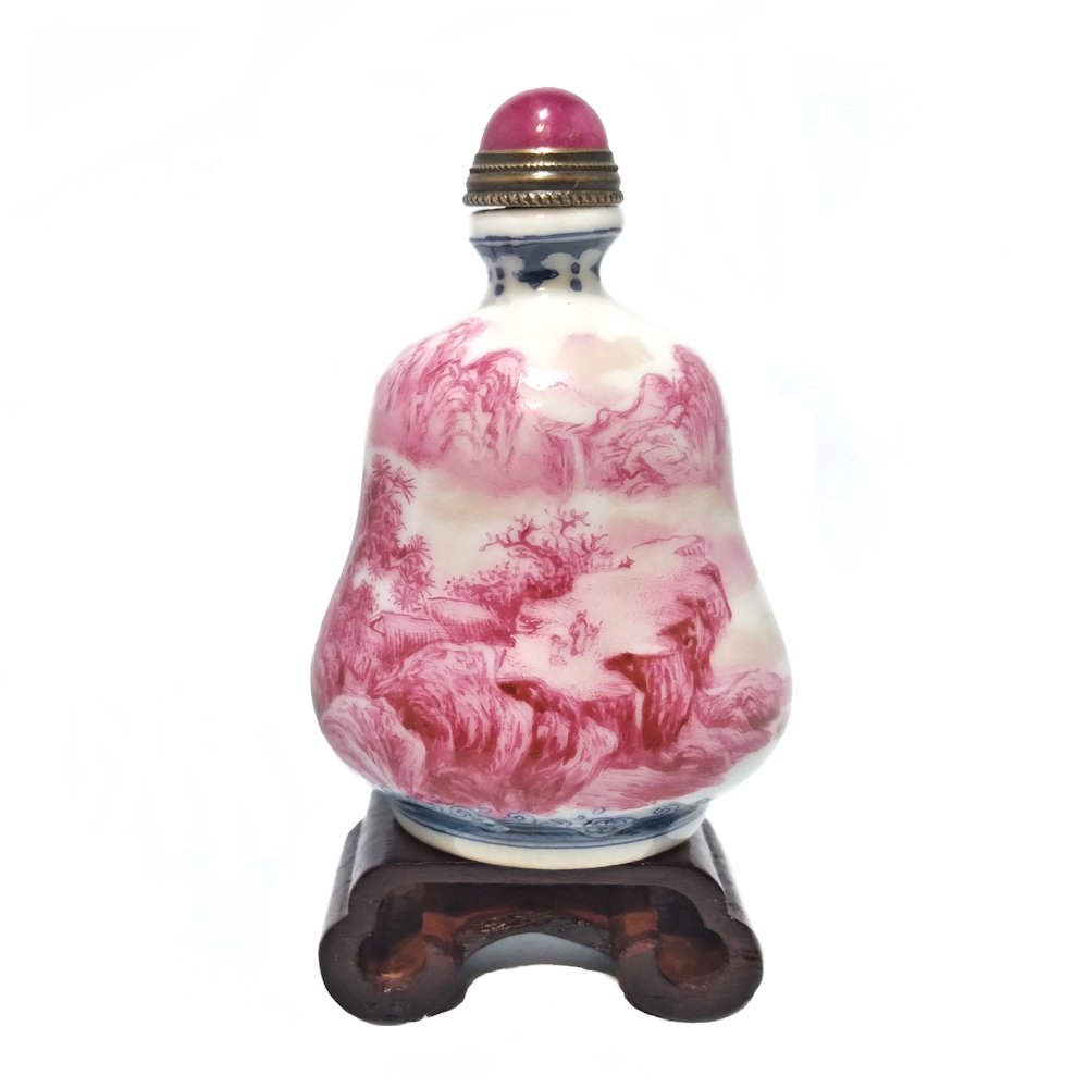 SUPERB CHINESE SIGNED PORCELAIN SNUFF BOTTLE LANDSCAPE (1 of 7)