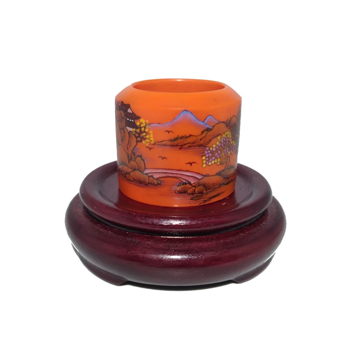 A FINE CHINESE ARCHER'S GLASS  THUMB RING LANDSCAPE (1 of 7)