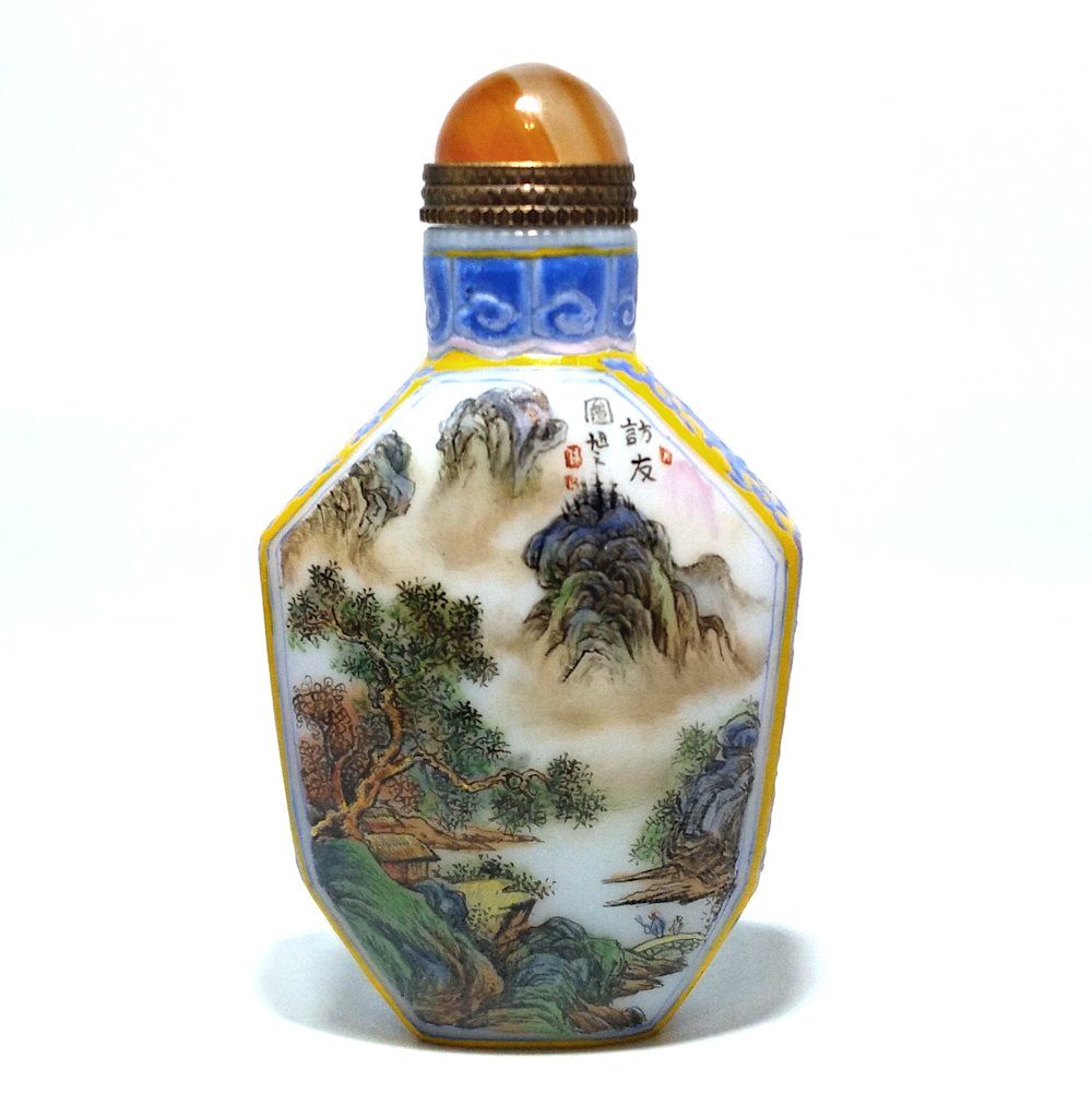 OUTSTANDING ENAMEL SNUFF BOTTLE LANDSCAPE POEM QIANLONG (1 of 6)
