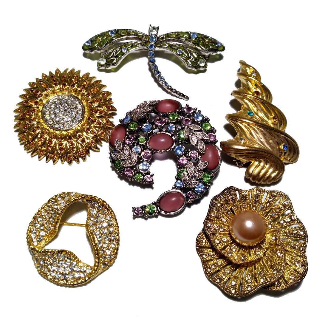 LOT OF 6 BEAUTIFUL VINTAGE BROOCHES (1 of 2)