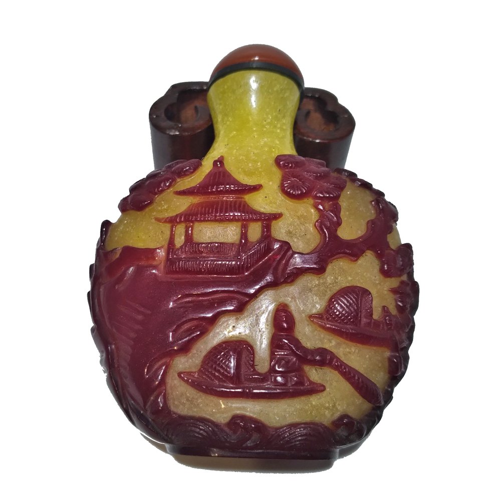 RARE CHINESE SNUFF BOTTLE IMPERIAL YELLOW PEKING GLASS (1 of 8)