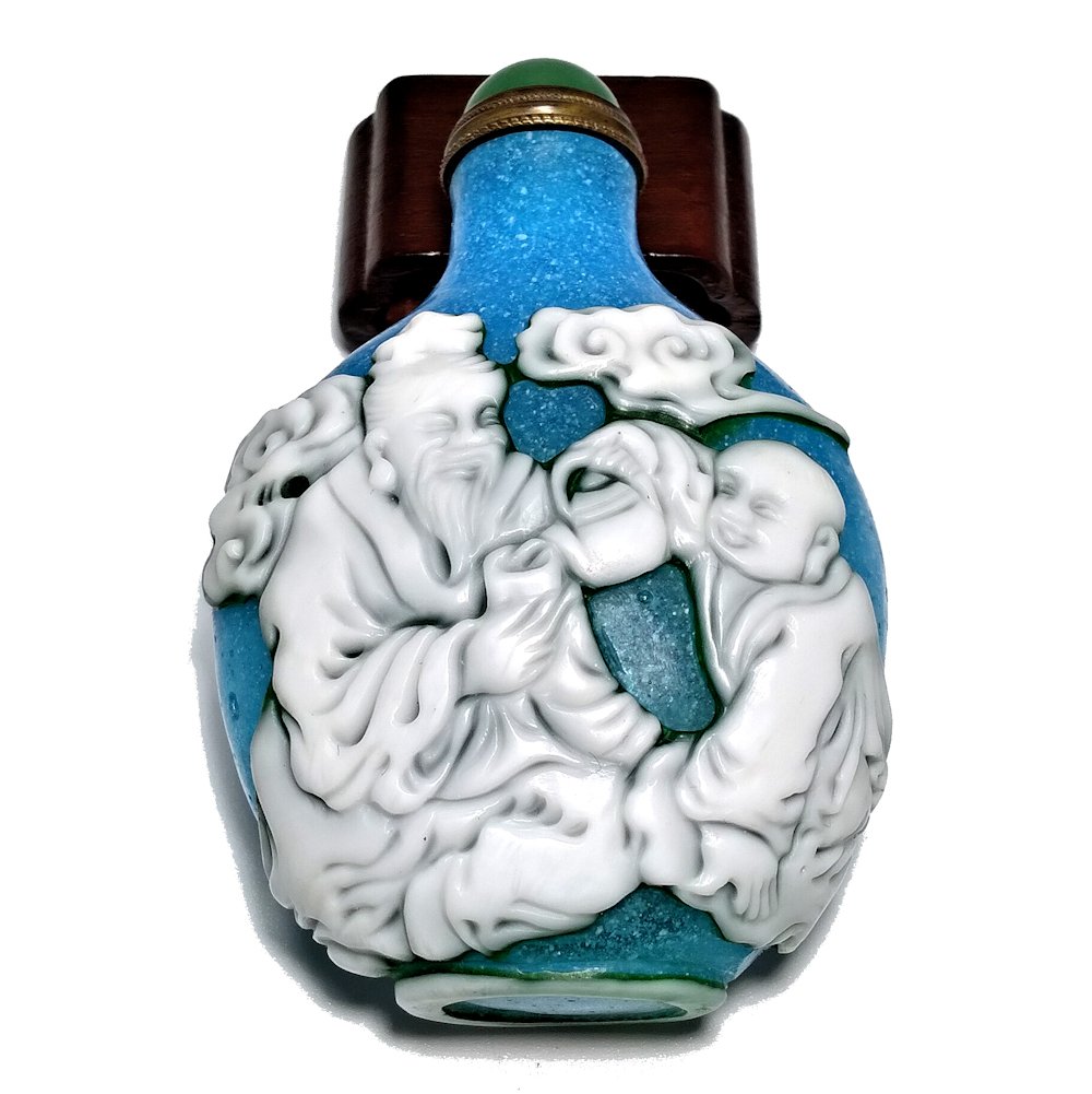 SUPERB PEKING GLASS SNUFF BOTTLE ELDERS QIANLONG (1 of 8)