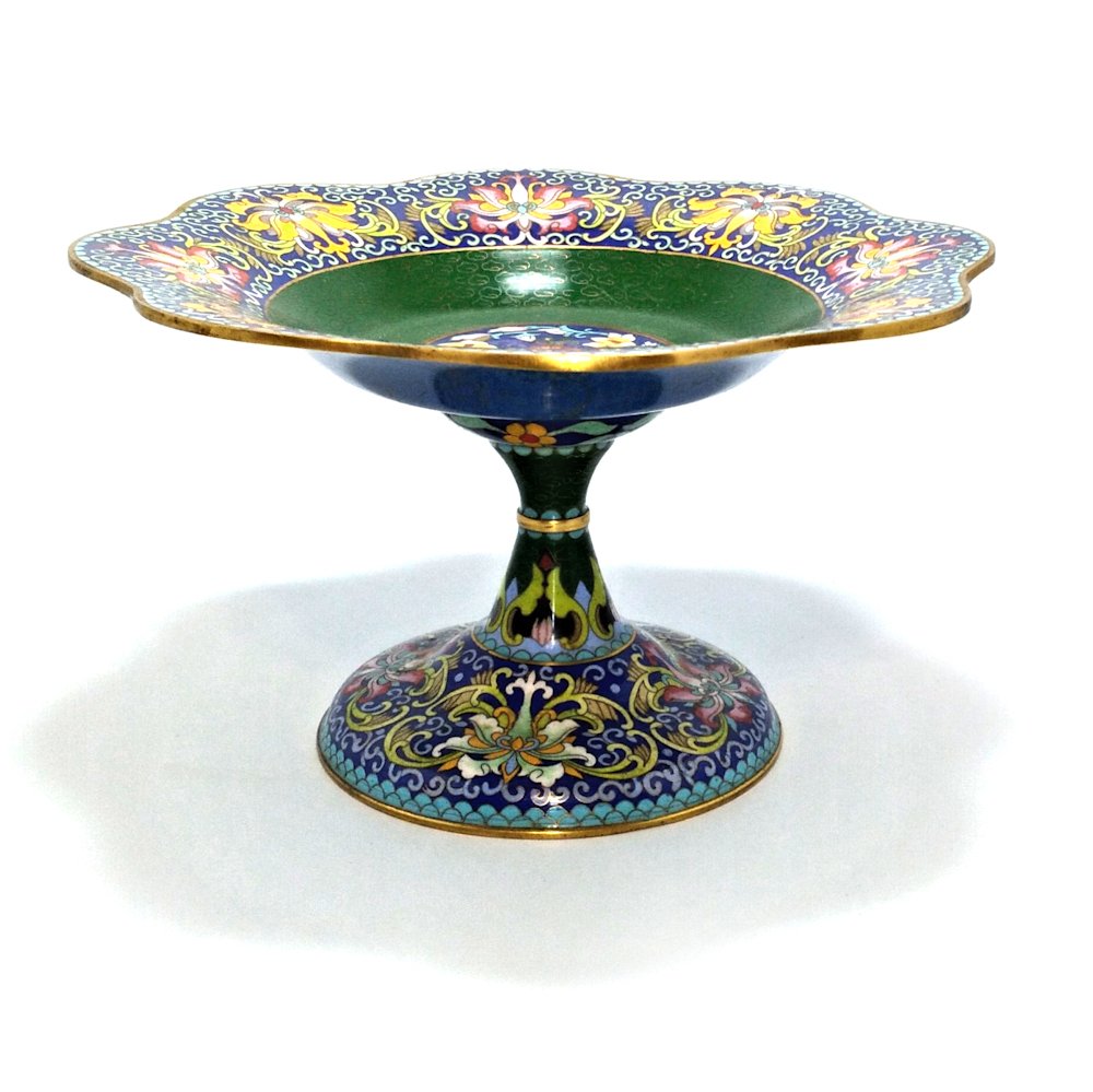 SUPERB LARGE CHINESE CLOISONNE TAZZA LOTUS 19TH C (1 of 6)