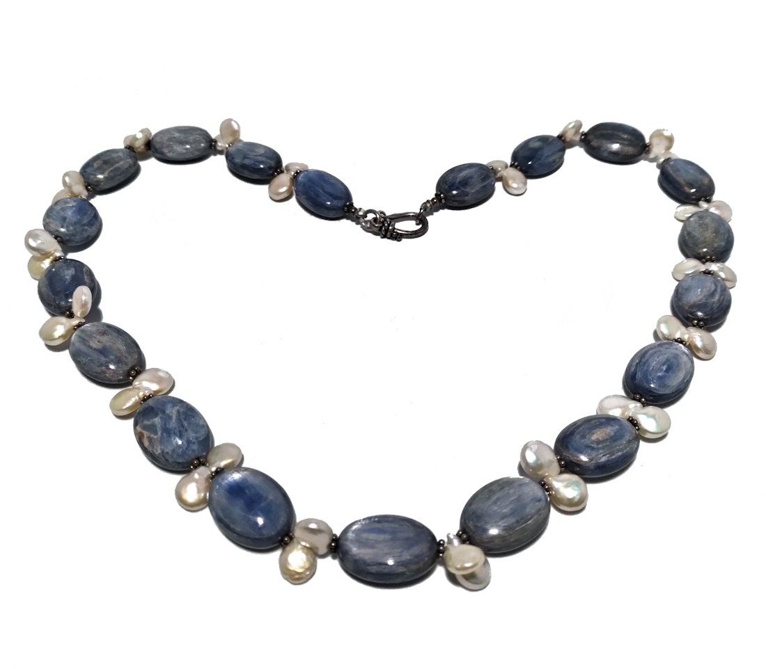 VINTAGE NECKLACE NATURAL LABRADORITE FW PEARLS STERLING SILVER (1 of 3)