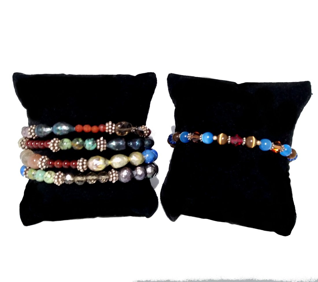 TWO STUNNING BRACELETS STERLING GEM STONES PEARLS (1 of 5)