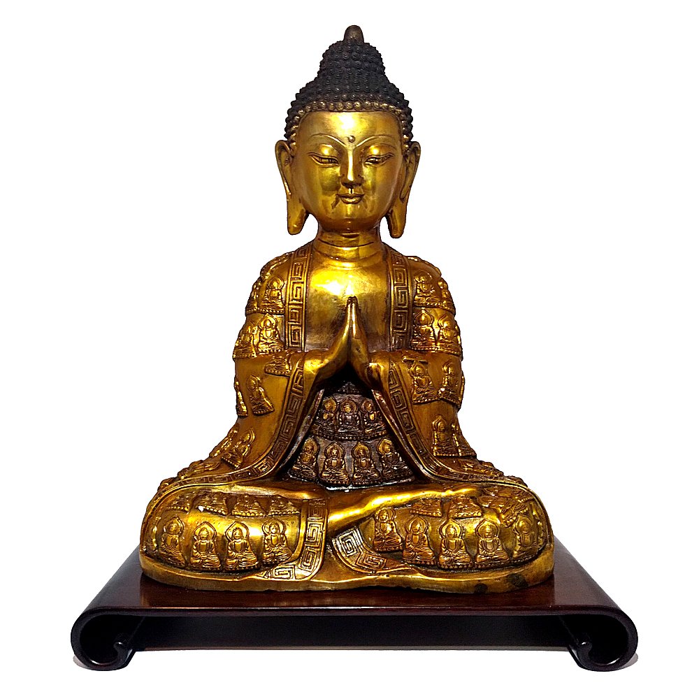 EXQUISITE MASSIVE GILT BRONZE STATUE BUDDHA SHAKYAMUNI MING MARK (1 of 9)