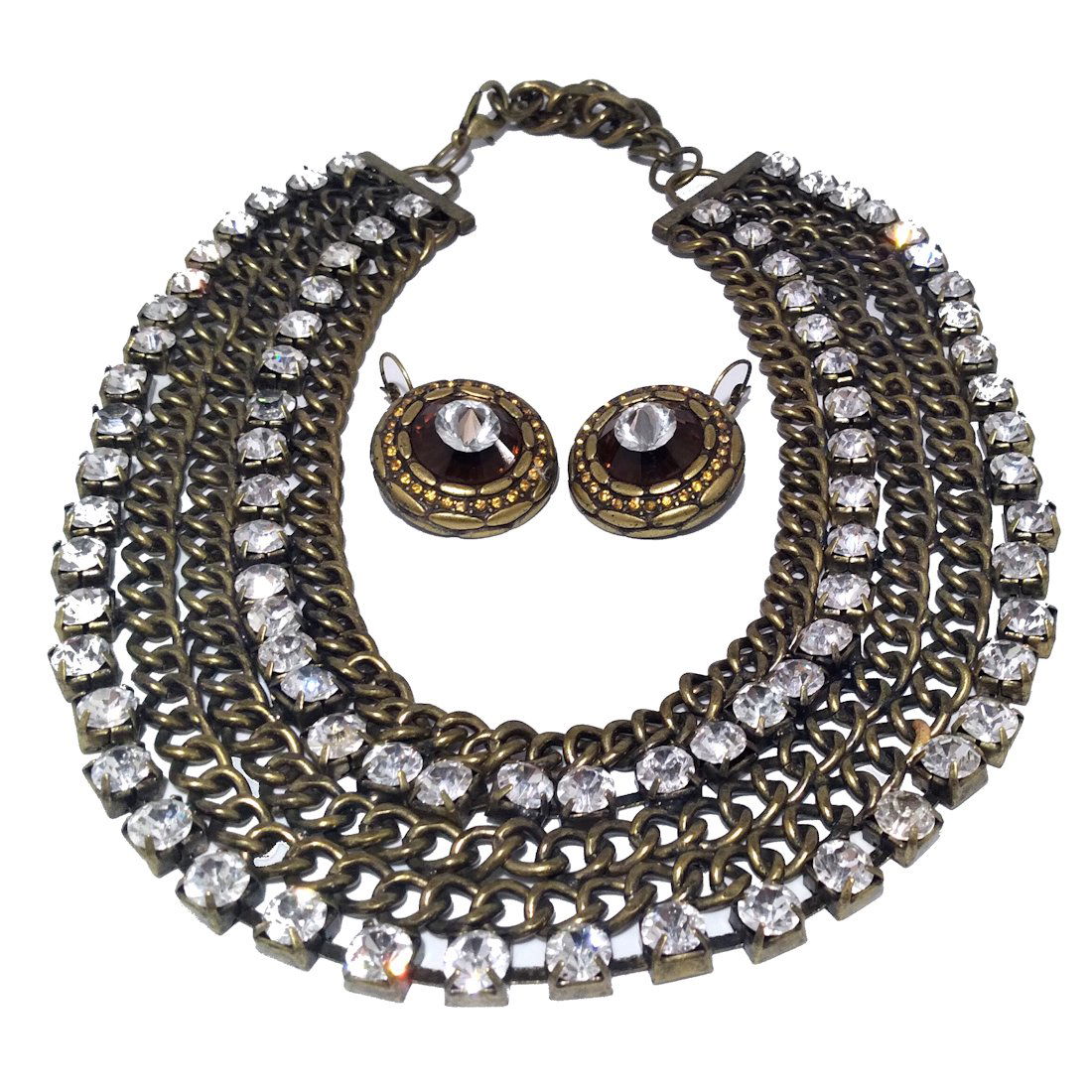 A SUPERB DESIGNER  RHINESTONE BIB NECKLACE, EARRINGS (1 of 4)