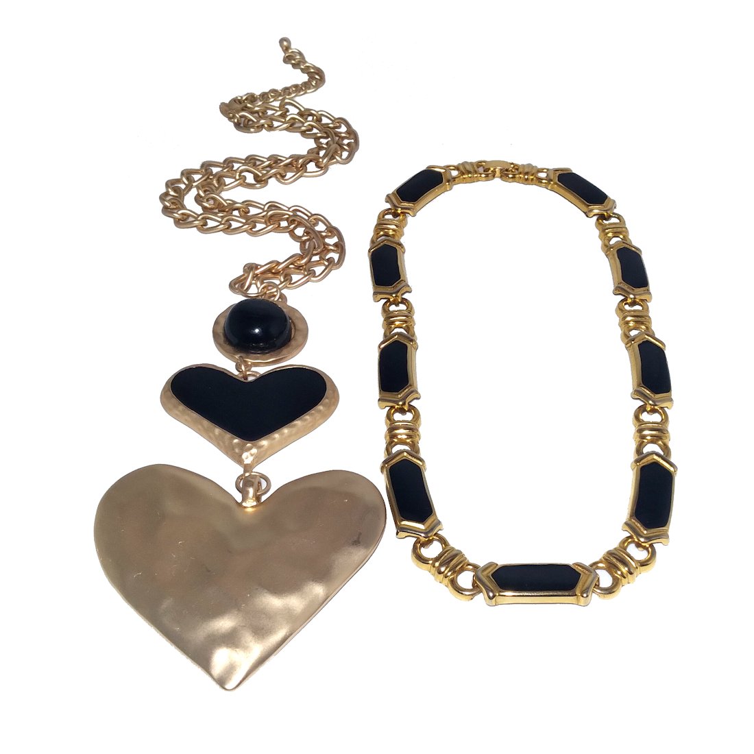 TWO DESIGNER NECKLACES GOLD TONE BLACK ENAMEL (1 of 3)