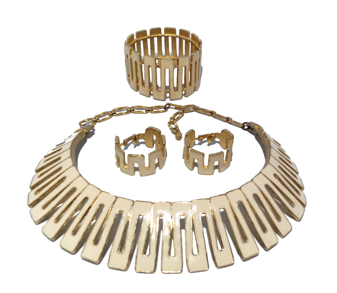 VINTAGE 80S ENAMELED PARURE NECKLACE BRACELET EARRINGS (1 of 3)