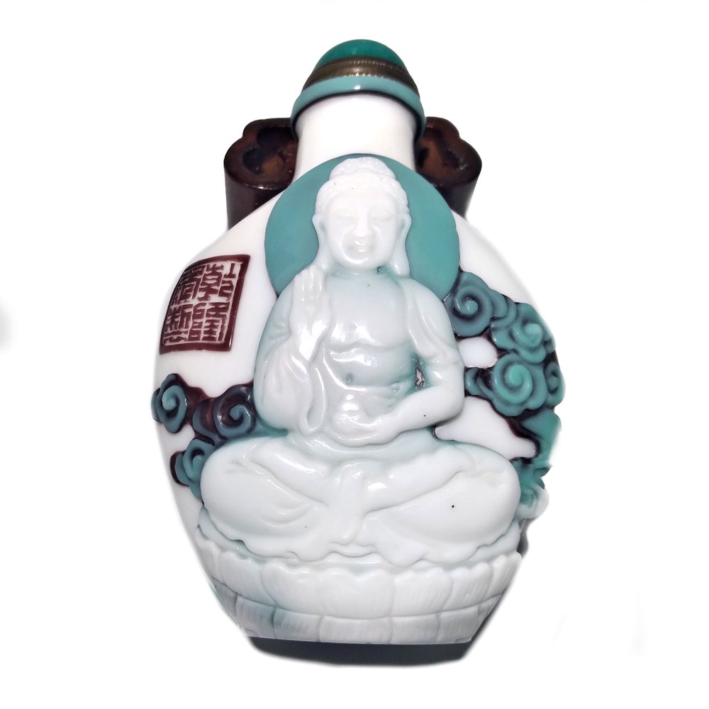 FABULOUS GLASS 4 LAYER OVERLAY SNUFF BOTTLE MEDICINE BUDDHA (1 of 9)