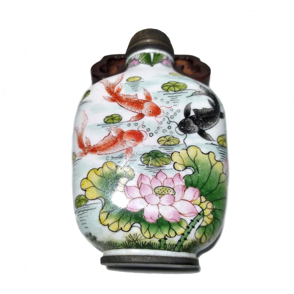 FINE CHINESE ENAMEL ON COPPER SNUFF BOTTLE KOI FISH (1 of 9)