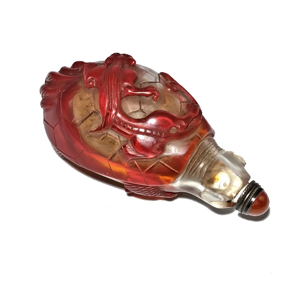 RARE FIGURAL PEKING GLASS SNUFF BOTTLE DRAGON KYLIN (1 of 7)