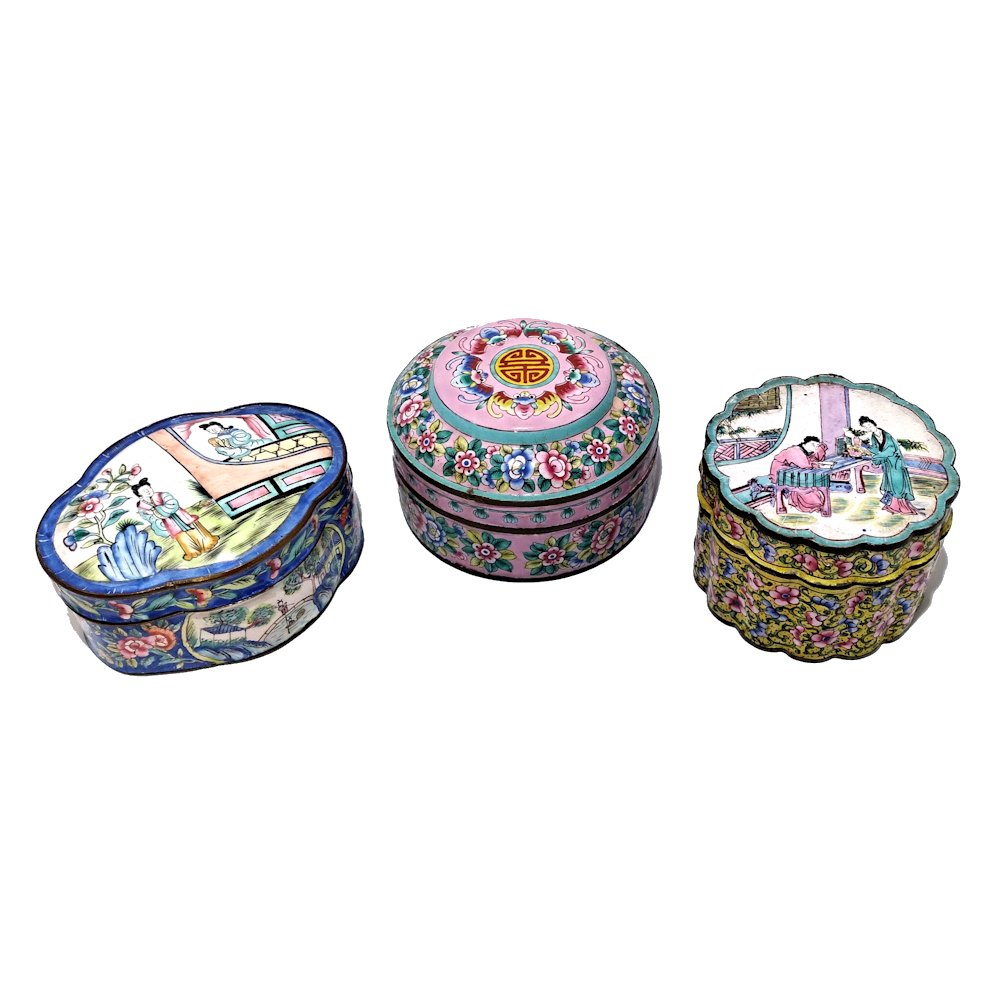 3 FINE CHINESE CANTON ENAMEL ANTIQUE BOXES QING (1 of 7)