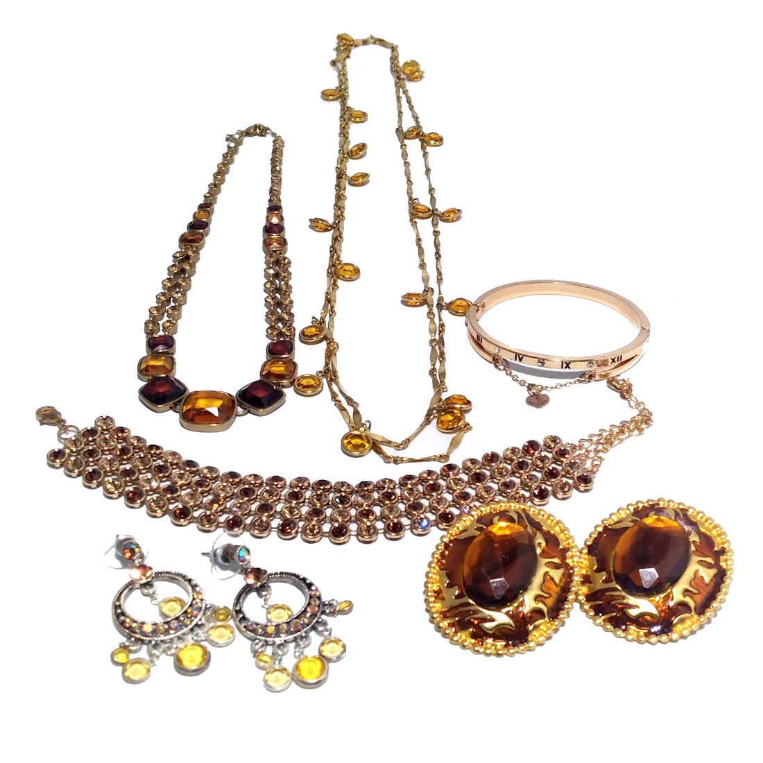 GORGEOUS VINTAGE COSTUME JEWELRY TOPAZ COLOR 6 PIECES (1 of 4)