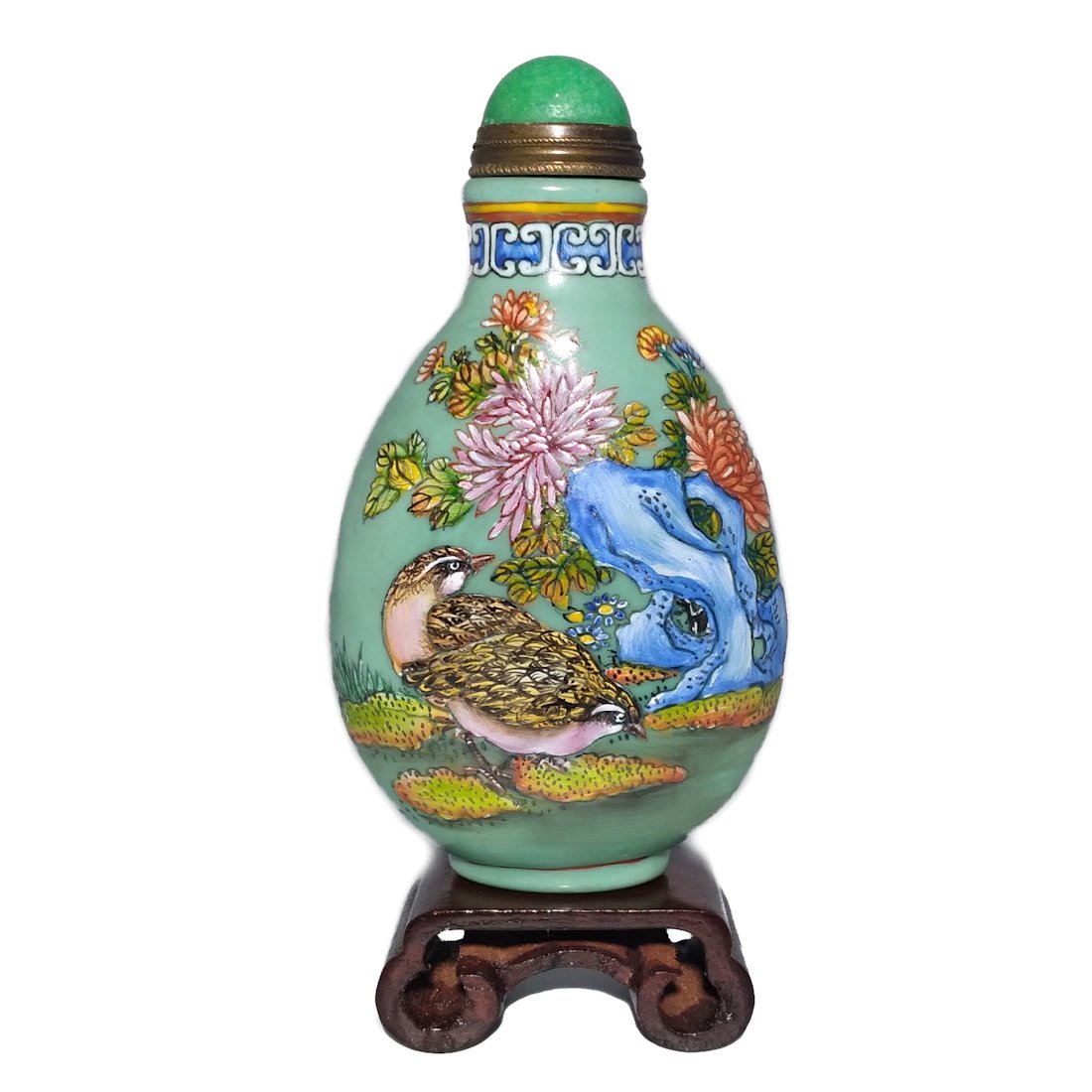 RARE AND EXQUISITE CHINESE ENAMEL SNUFF BOTTLE QUAILS (1 of 11)