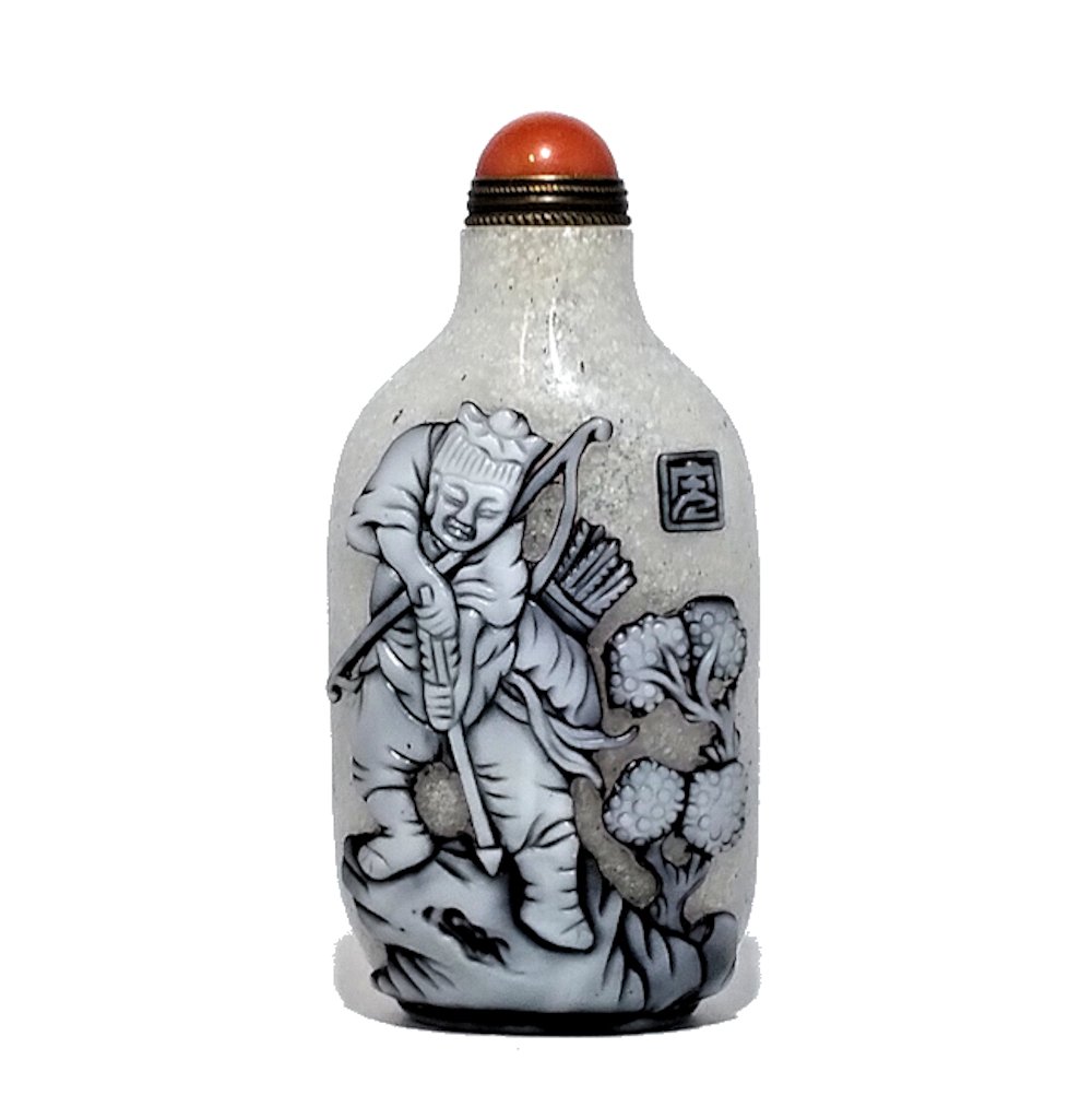 RARE PEKING GLASS SNUFF BOTTLE WARRIORS ARTIST SIGNED (1 of 6)