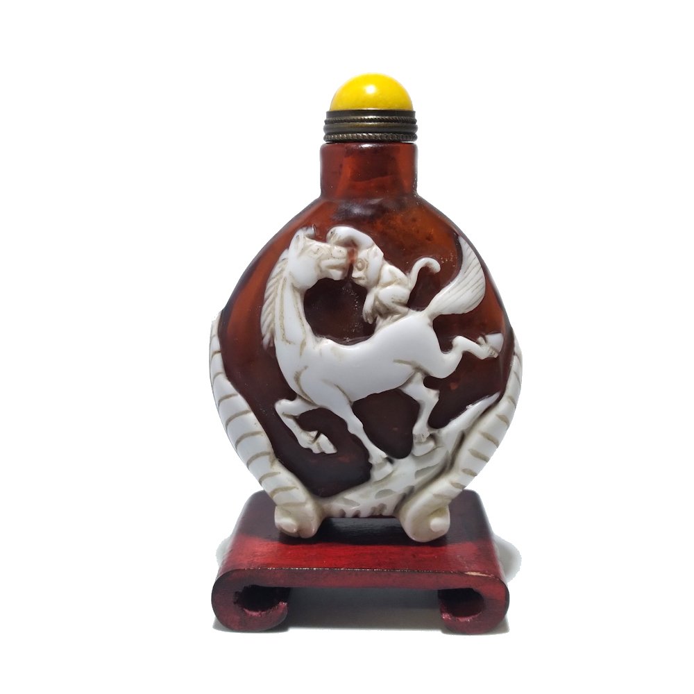 RARE COLORS PEKING GLASS SNUFF BOTTLE AMBER GOLD FLECKS (1 of 8)