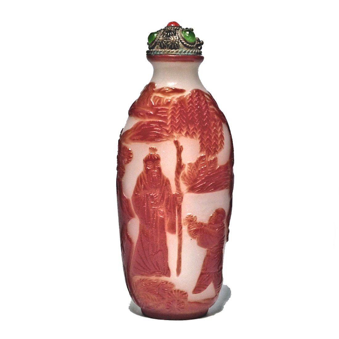 FINE 19TH C PEKING GLASS SNUFF BOTTLE IMMORTALS (1 of 8)