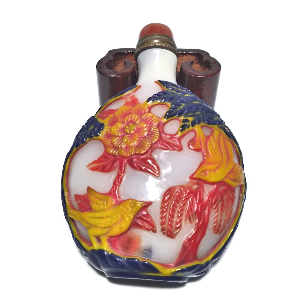 RARE ANTIQUE CHINESE GLASS SNUFF BOTTLE 4 LAYERS OVERLAY (1 of 10)
