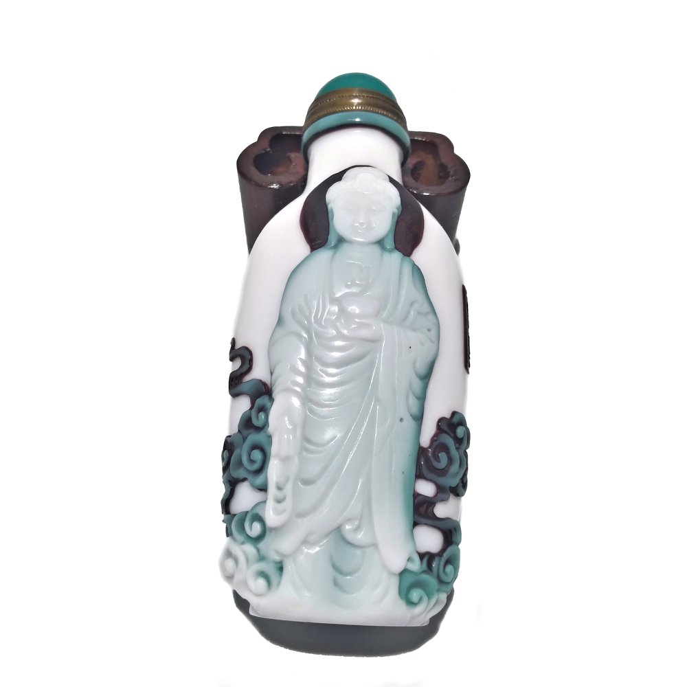 FINE YELLOW PEKING GLASS OVERLAY SNUFF BOTTLE BUDDHA (1 of 10)