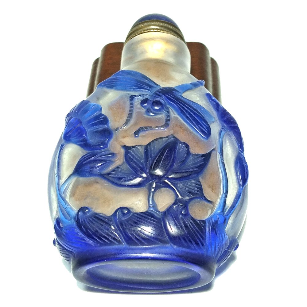 PEKING GLASS SNUFF BOTTLE DRAGONFLY FROG LOTUS (1 of 8)