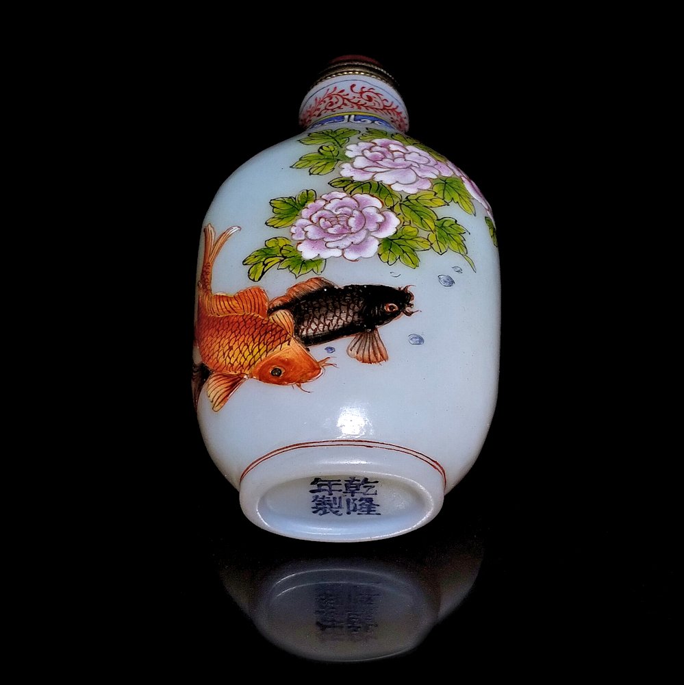CHINESE SNUFF BOTTLE ENAMEL ON GLASS, KOI FISH (1 of 8)