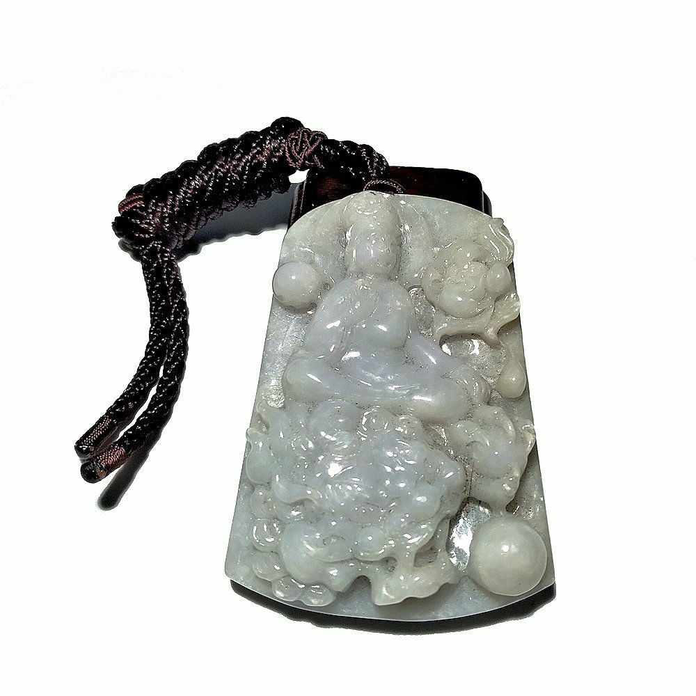 AN EXCELLENT LARGE NATURAL JADEITE PENDANT GUANYIN ON DRAGON (1 of 4)