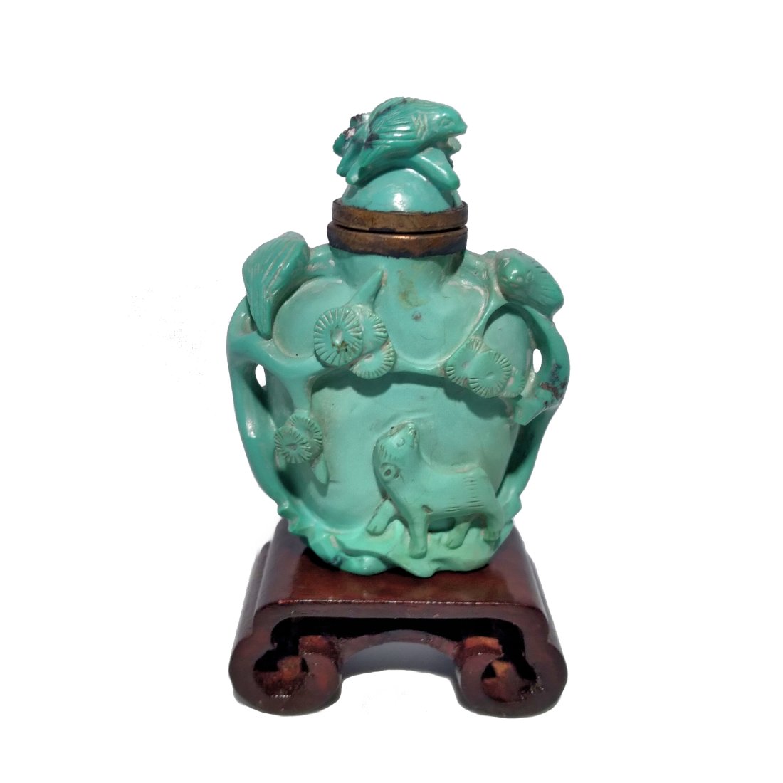 VERY FINE RARE CHINESE CARVED TURQUOISE SNUFF BOTTLE QING 18 C (1 of 9)