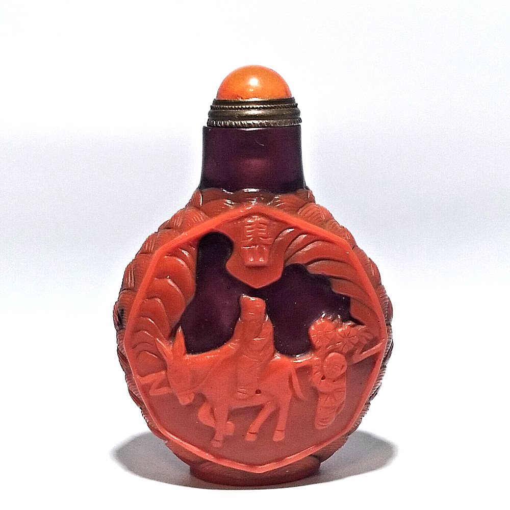VERY FINE RARE CHINESE OVERLAY GLASS SNUFF BOTTLE 18-19 C (1 of 7)