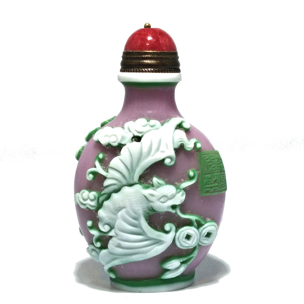 EXQUISITE PEKING GLASS SNUFF BOTTLE BATS QIANLONG (1 of 6)