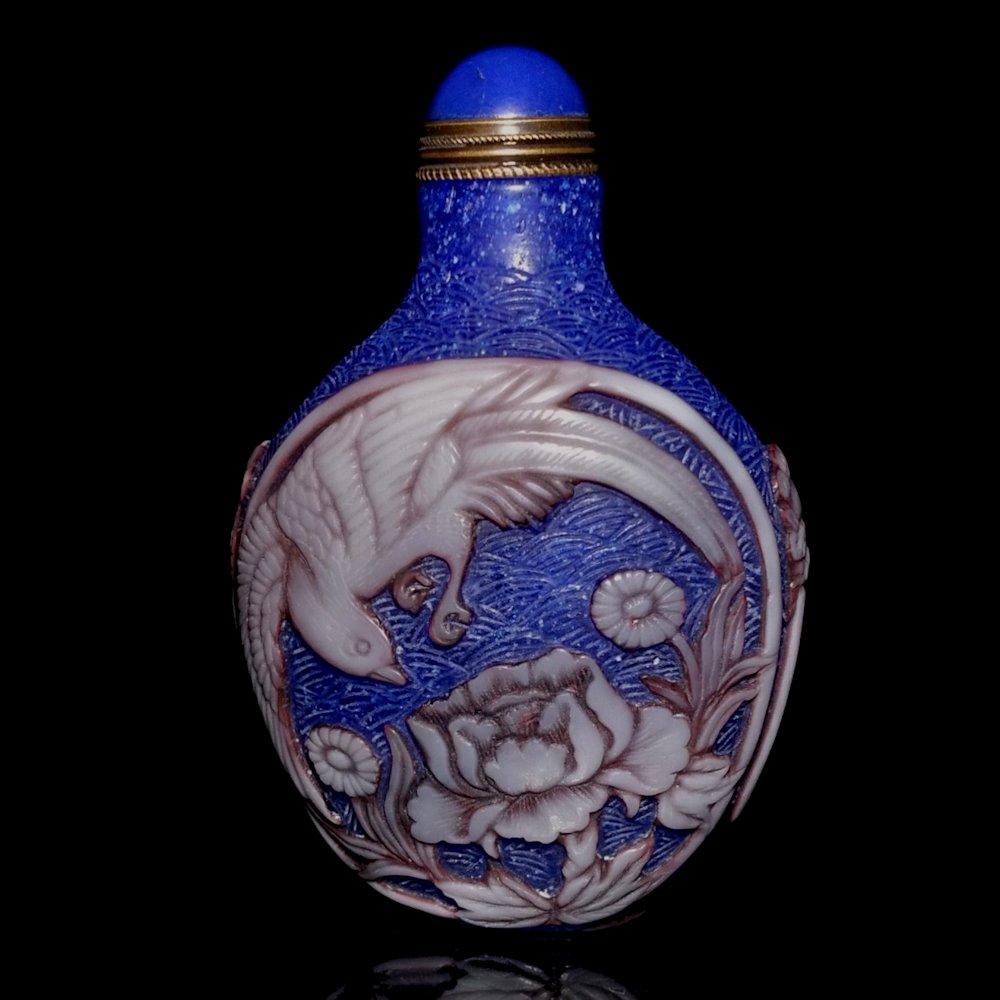 OUTSTANDING PEKING GLASS SNUFF BOTTLE SIGNED BIRDS (1 of 8)