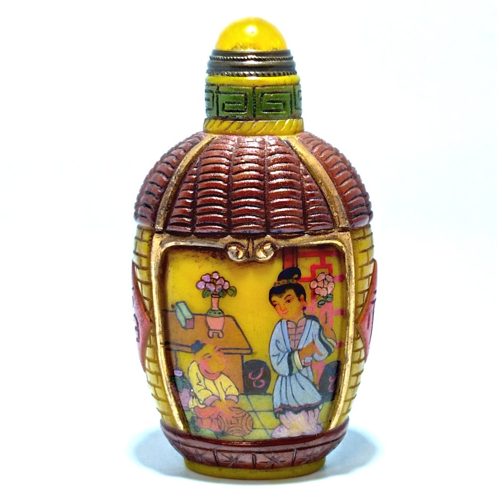 CHINESE CARVED ENAMELED GLASS SNUFF BOTTLE MOTHER CHILD (1 of 8)