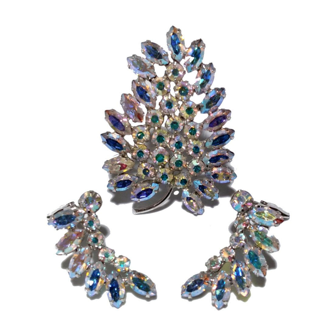 VINTAGE COSTUME JEWELRY SIGNED B. DAVID RHINESTONE BROOCH + EARRINGS (1 of 5)