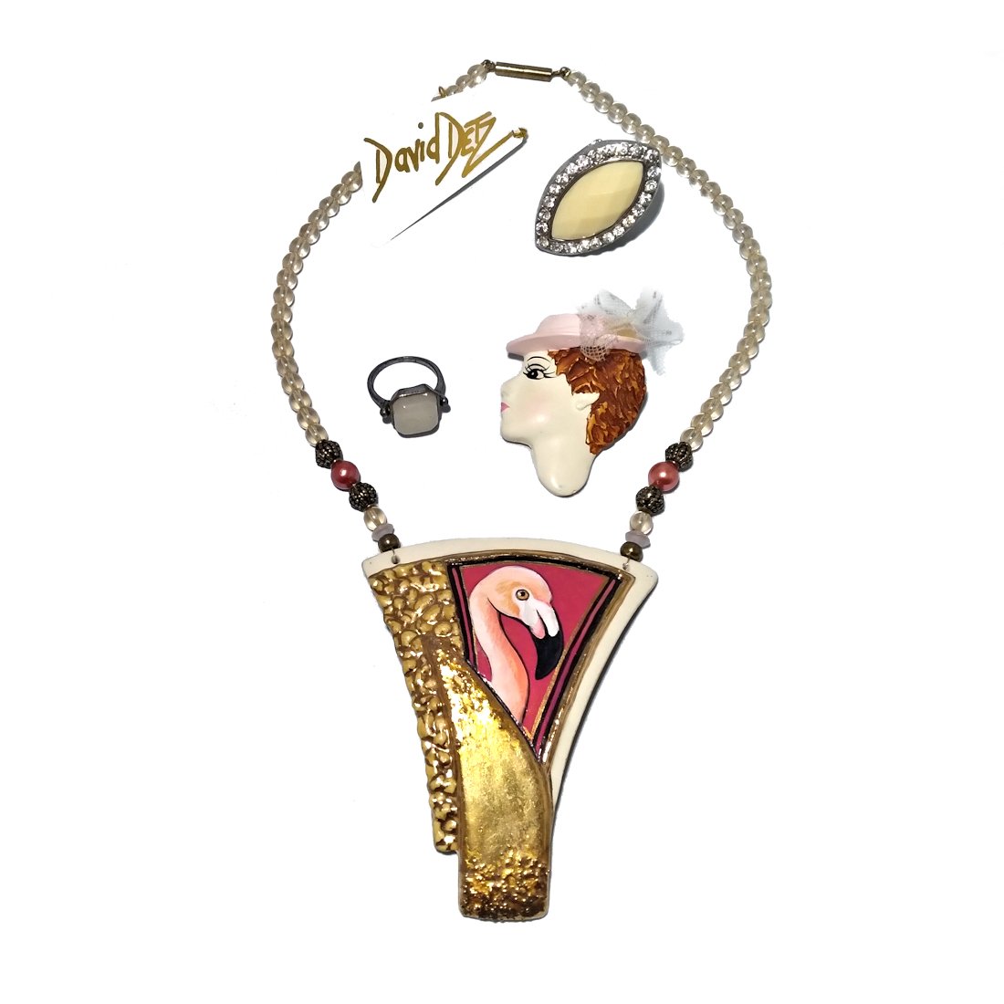 STUNNING FLAMINGO NECKLACE BY DAVID DETZ AND MORE (1 of 2)
