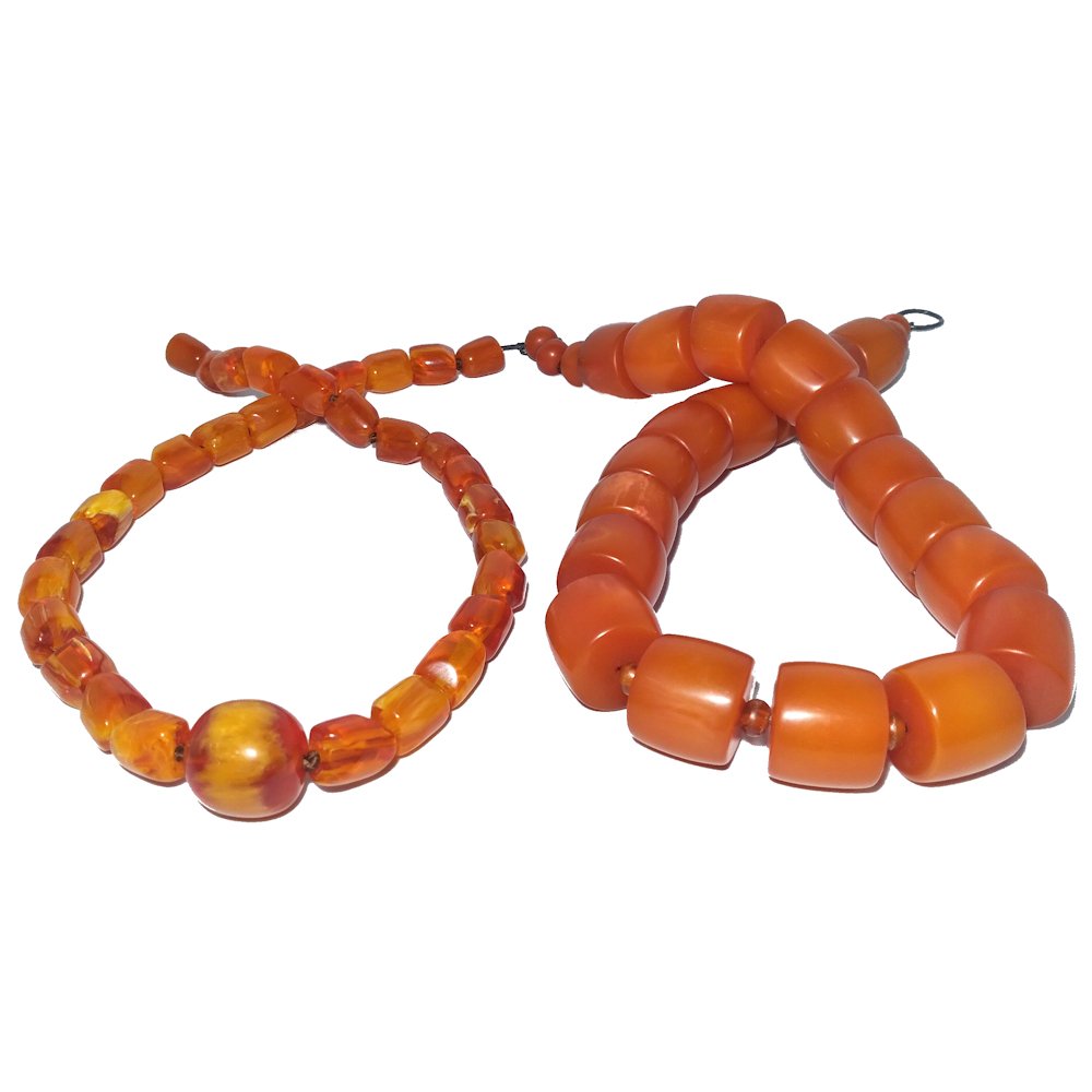 2 SINO TIBETAN NECKLACES  LARGE BUTTERSCOTCH AMBER RESIN  BEADS (1 of 4)