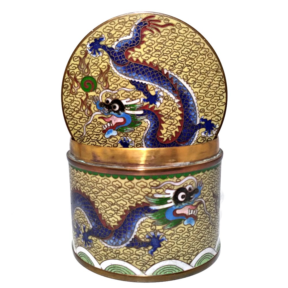 Chinese Cloisonne Imperial Dragon Tobacco or Snuff Table Box (1 of 9)