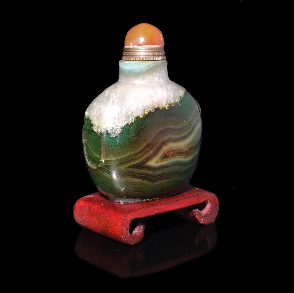 CARVED AGATE SNUFF BOTTLE RARE DEEP GREEN (1 of 10)